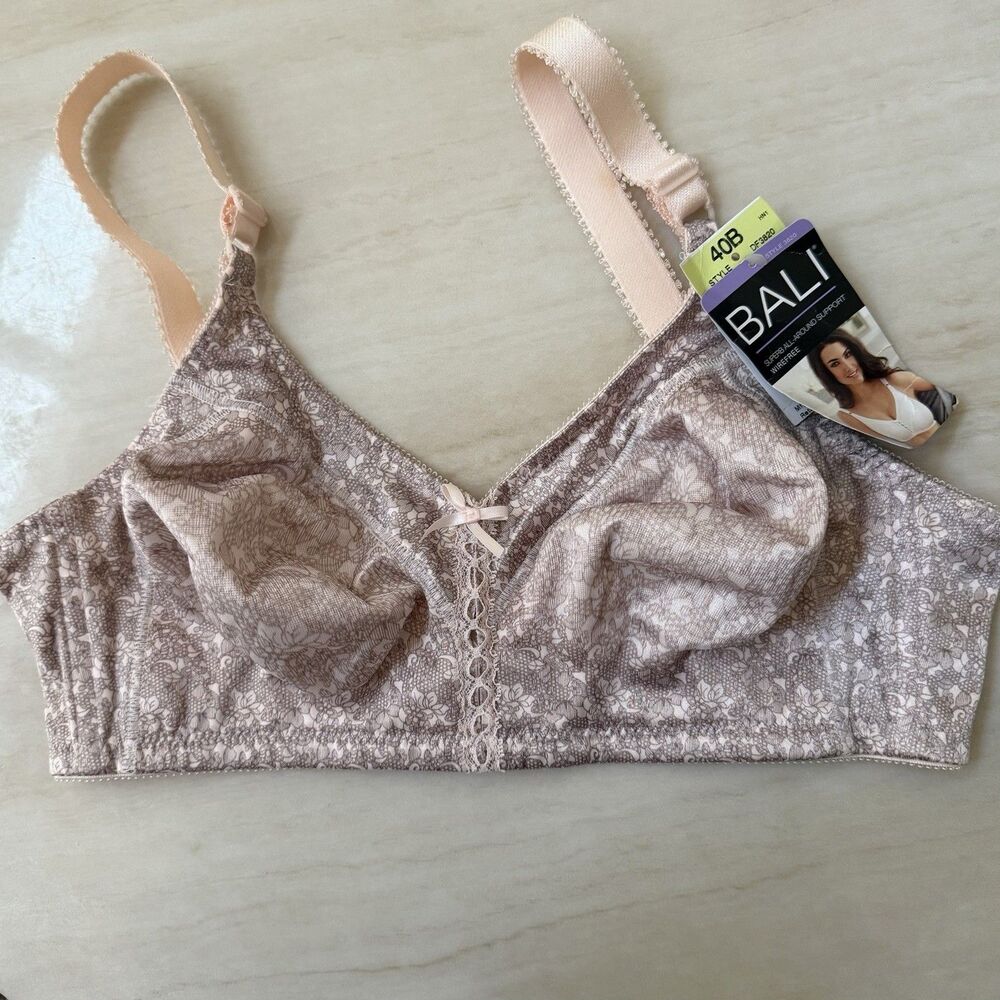 Bali 3820 Wirefree Bra 40B Pink Floral Print Full Coverage Comfort NWT